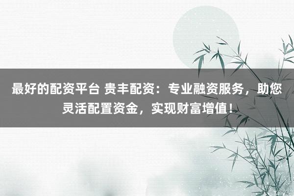 最好的配资平台 贵丰配资：专业融资服务，助您灵活配置资金，实现财富增值！