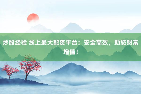 炒股经验 线上最大配资平台：安全高效，助您财富增值！