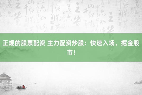 正规的股票配资 主力配资炒股：快速入场，掘金股市！