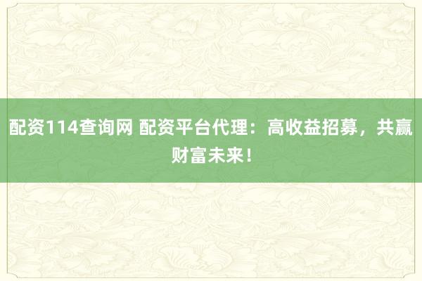 配资114查询网 配资平台代理：高收益招募，共赢财富未来！