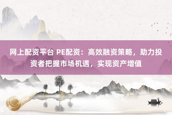 网上配资平台 PE配资：高效融资策略，助力投资者把握市场机遇，实现资产增值