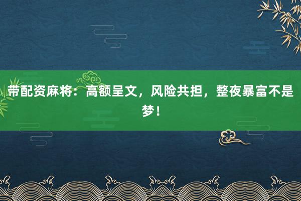 带配资麻将：高额呈文，风险共担，整夜暴富不是梦！