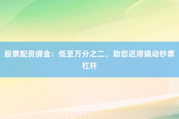 股票配资佣金：低至万分之二，助您迟滞撬动钞票杠杆