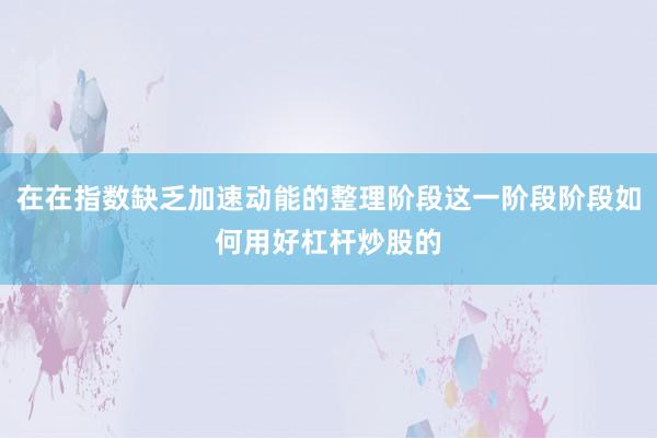 在在指数缺乏加速动能的整理阶段这一阶段阶段如何用好杠杆炒股的